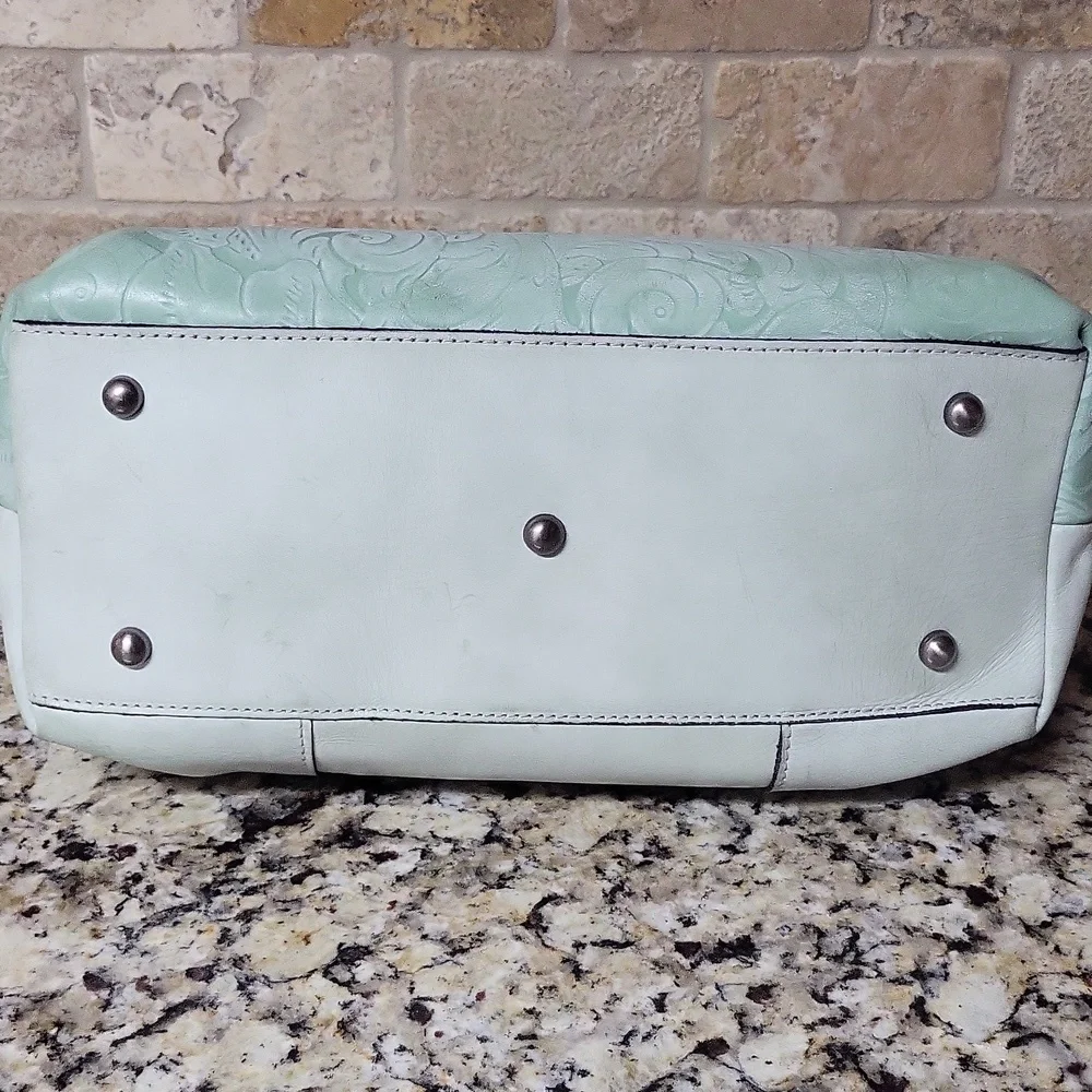 Patricia Nash Fiora Satchel White Waxed Tooled
